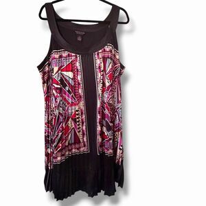 Signature Robbie Bee Geometric Print Sleeveless Dress Plus Size 24W Accordion